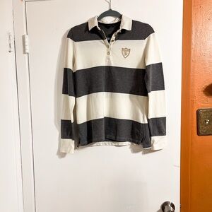 Tommy Hilfiger long sleeved striped polo shirt with embroidered gold crest